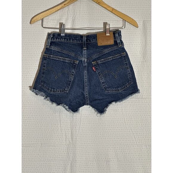 Levi's 501 Women's Denim Jean Shorts Blue Button Fly, Raw Hem, Dark Wash Size 24 - Picture 4 of 9